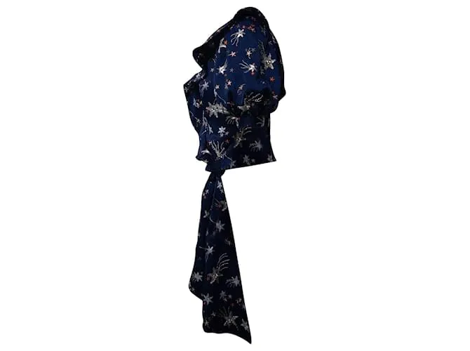 Top de un solo hombro con adorno de estrellas Self Portrait en poliéster azul marino 