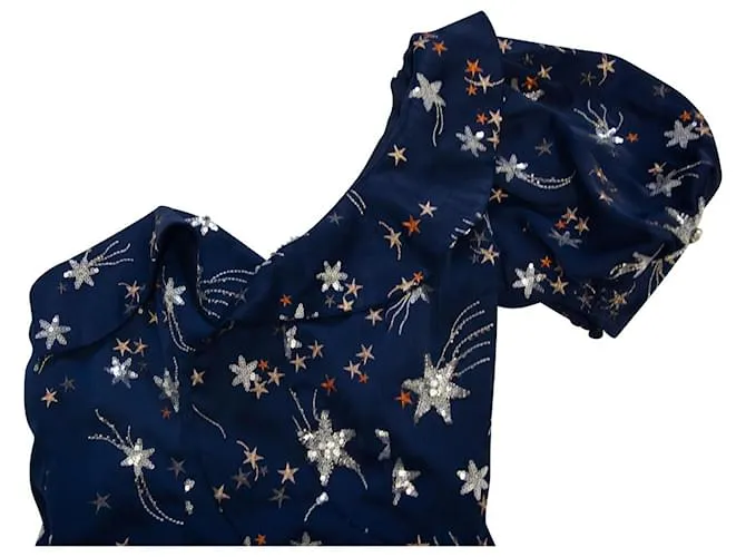 Top de un solo hombro con adorno de estrellas Self Portrait en poliéster azul marino 