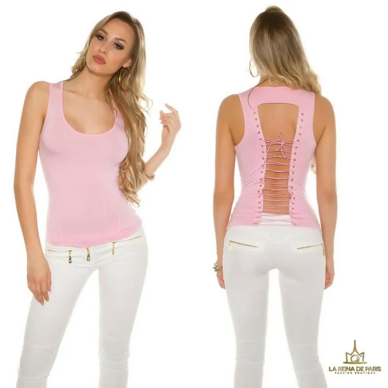 Top rosa con lazada en la espalda 