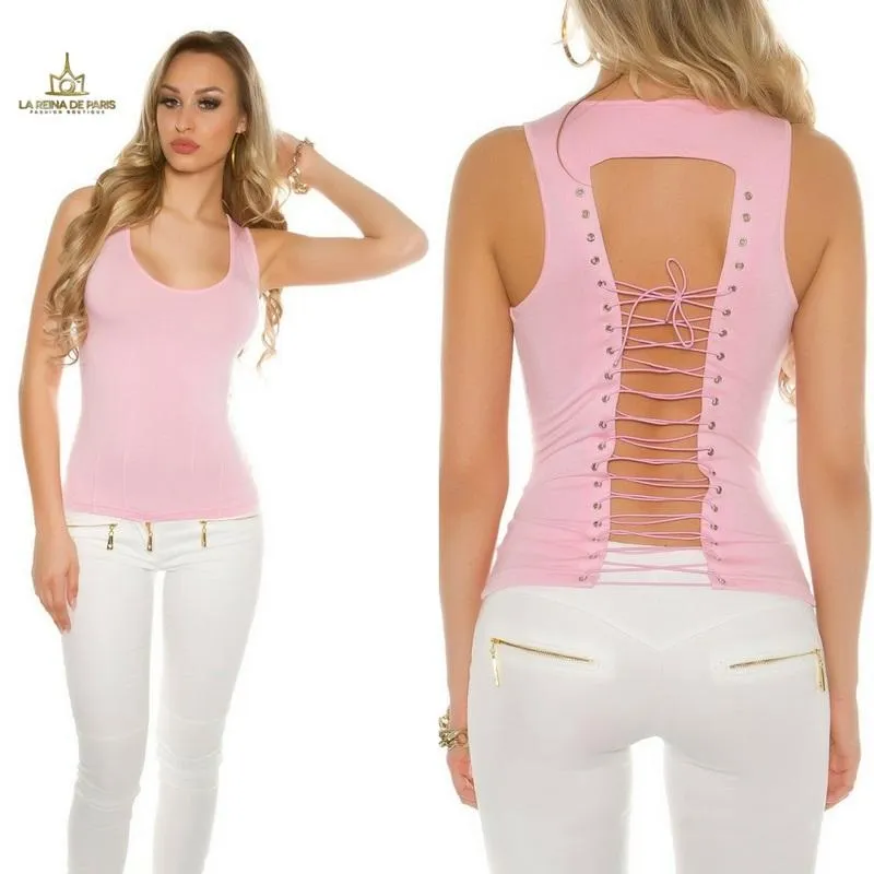 Top rosa con lazada en la espalda 