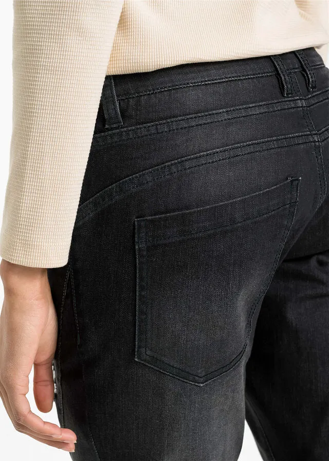 Vaqueros estilo boyfriend desgastados con poliéster reciclado negro piedra