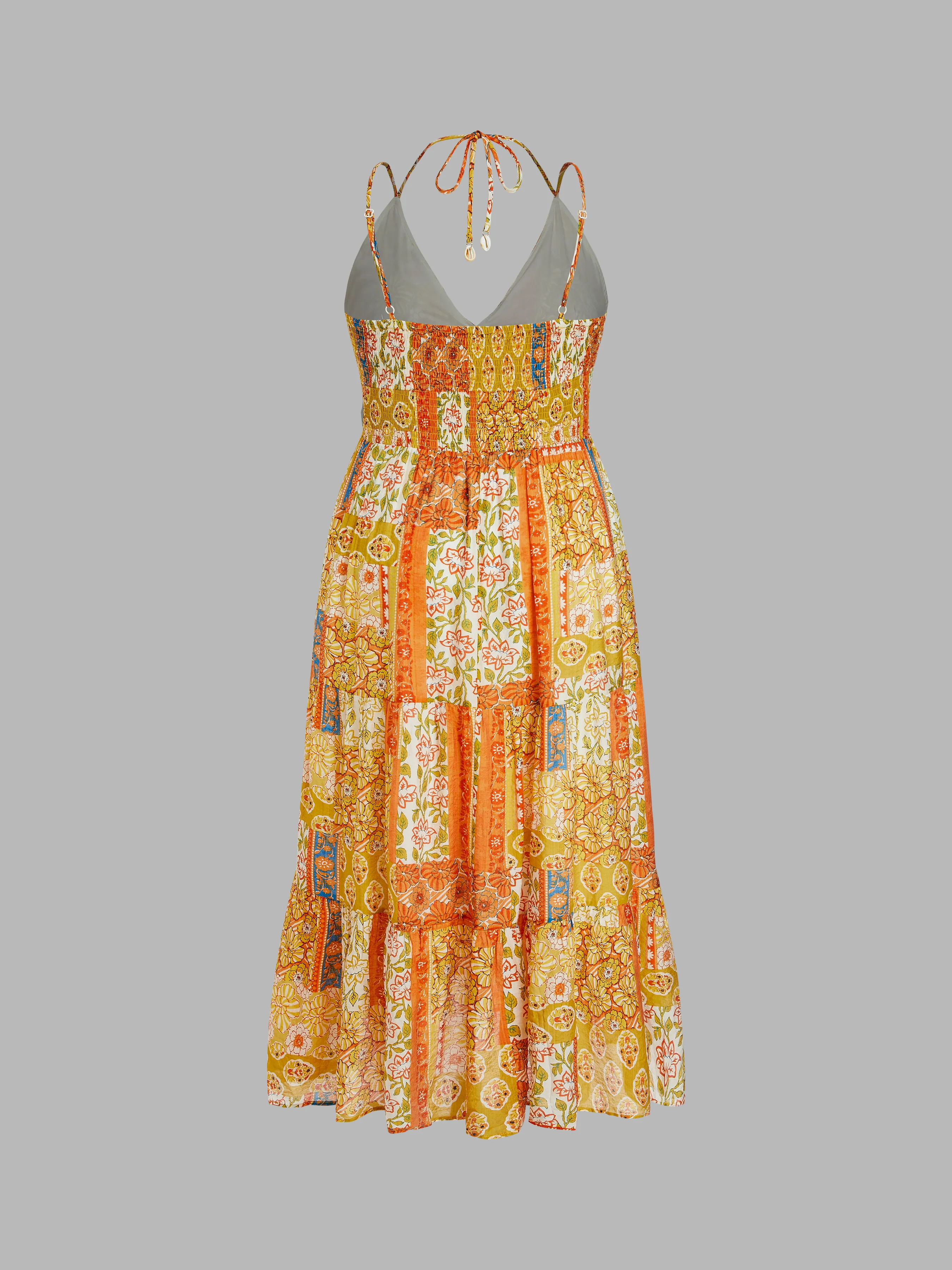 Vestido Maxi Azteca con Cuello en V y Halter Tejido Curvy
