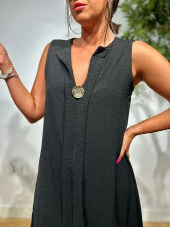 VESTIDO MAXIBOTóN TAKARA NEGRO