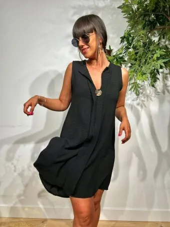 VESTIDO MAXIBOTóN TAKARA NEGRO