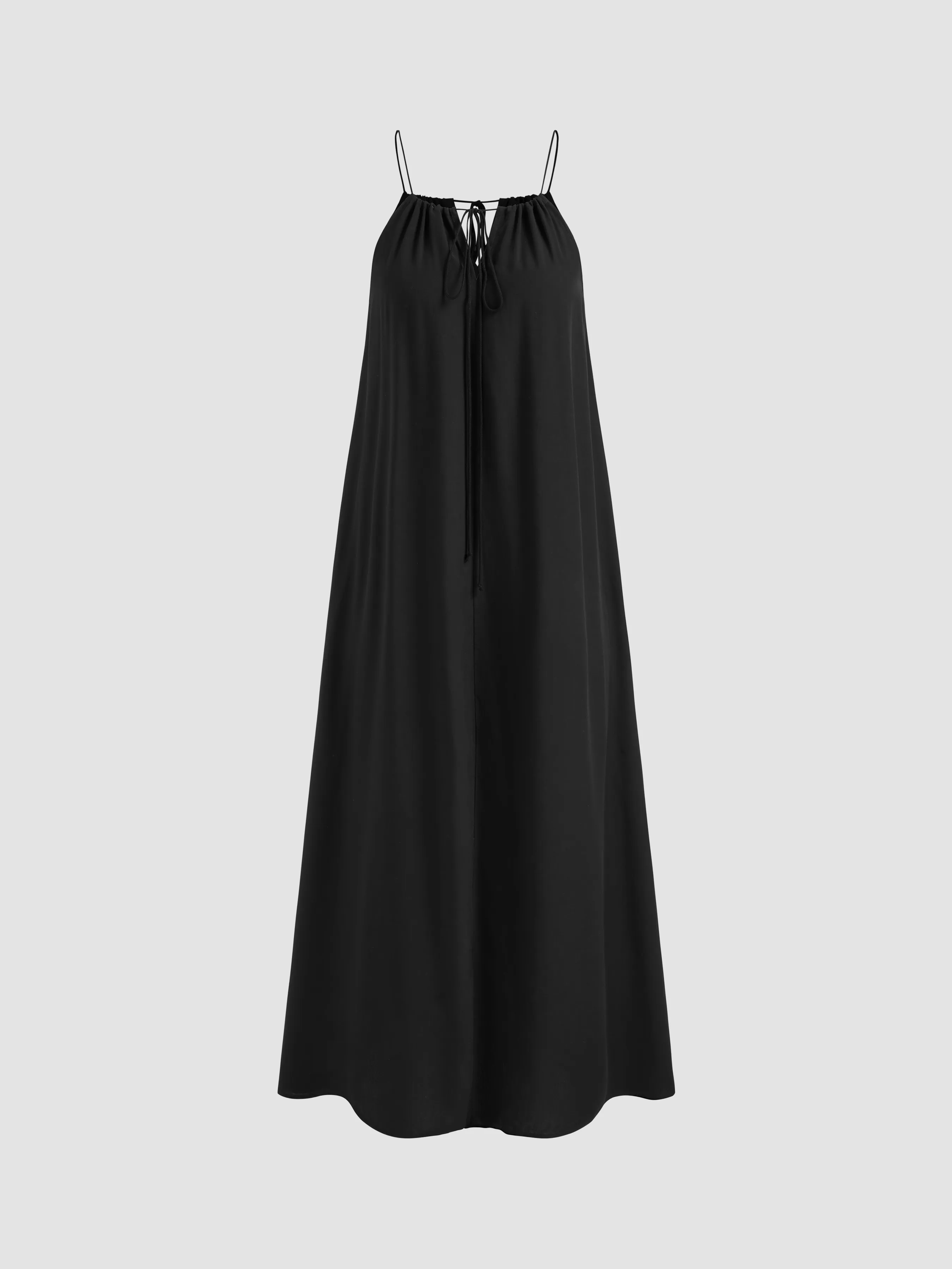 Vestido Maxi Tejido con Cuello en V y Nudo Liso