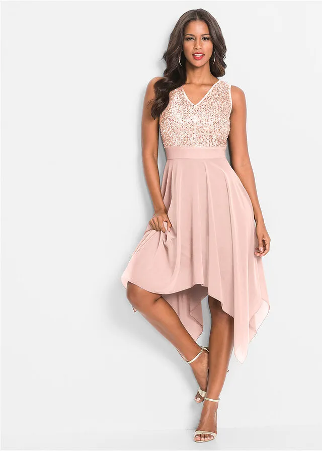 Vestido midi de noche con lentejuelas Rosa claro