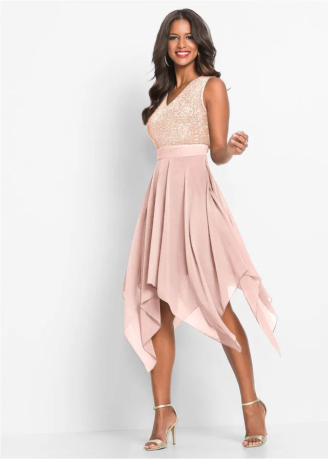 Vestido midi de noche con lentejuelas Rosa claro