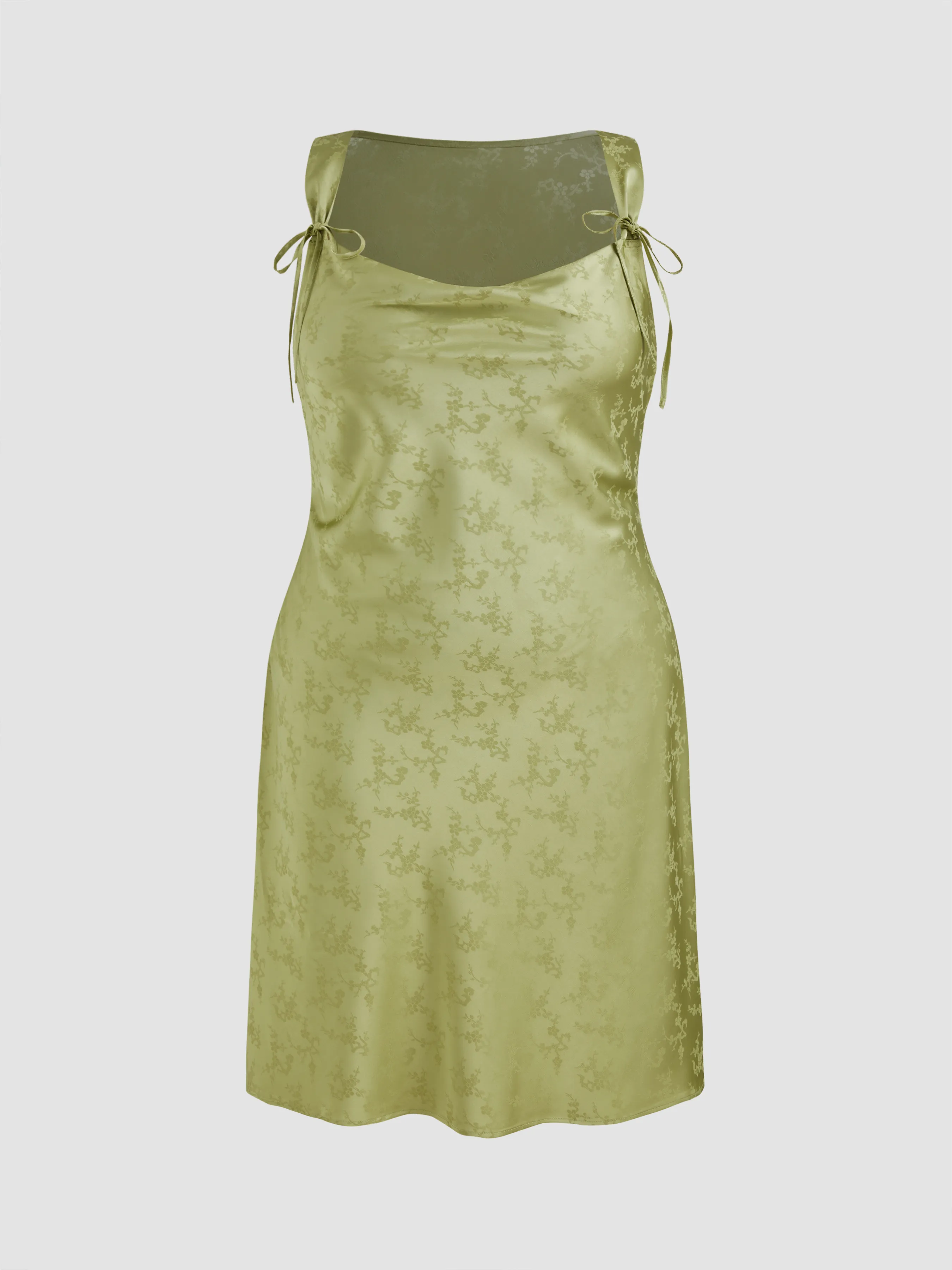 Vestido Midi Satinado con Cuello Drapeado y Nudo Floral Curvy