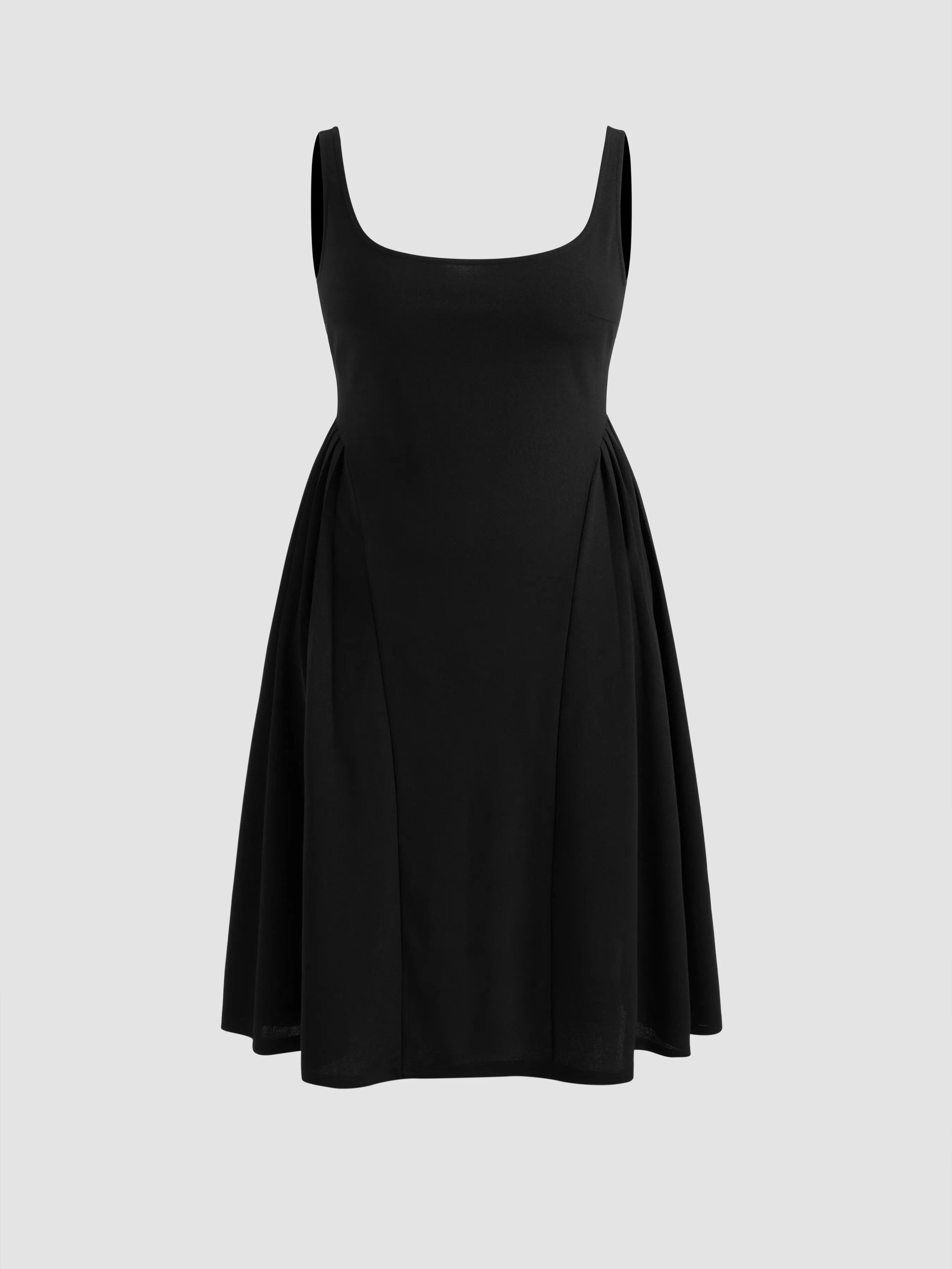 Vestido Midi Tejido de Cuello Cuadrado Unicolor con Volantes Curvy