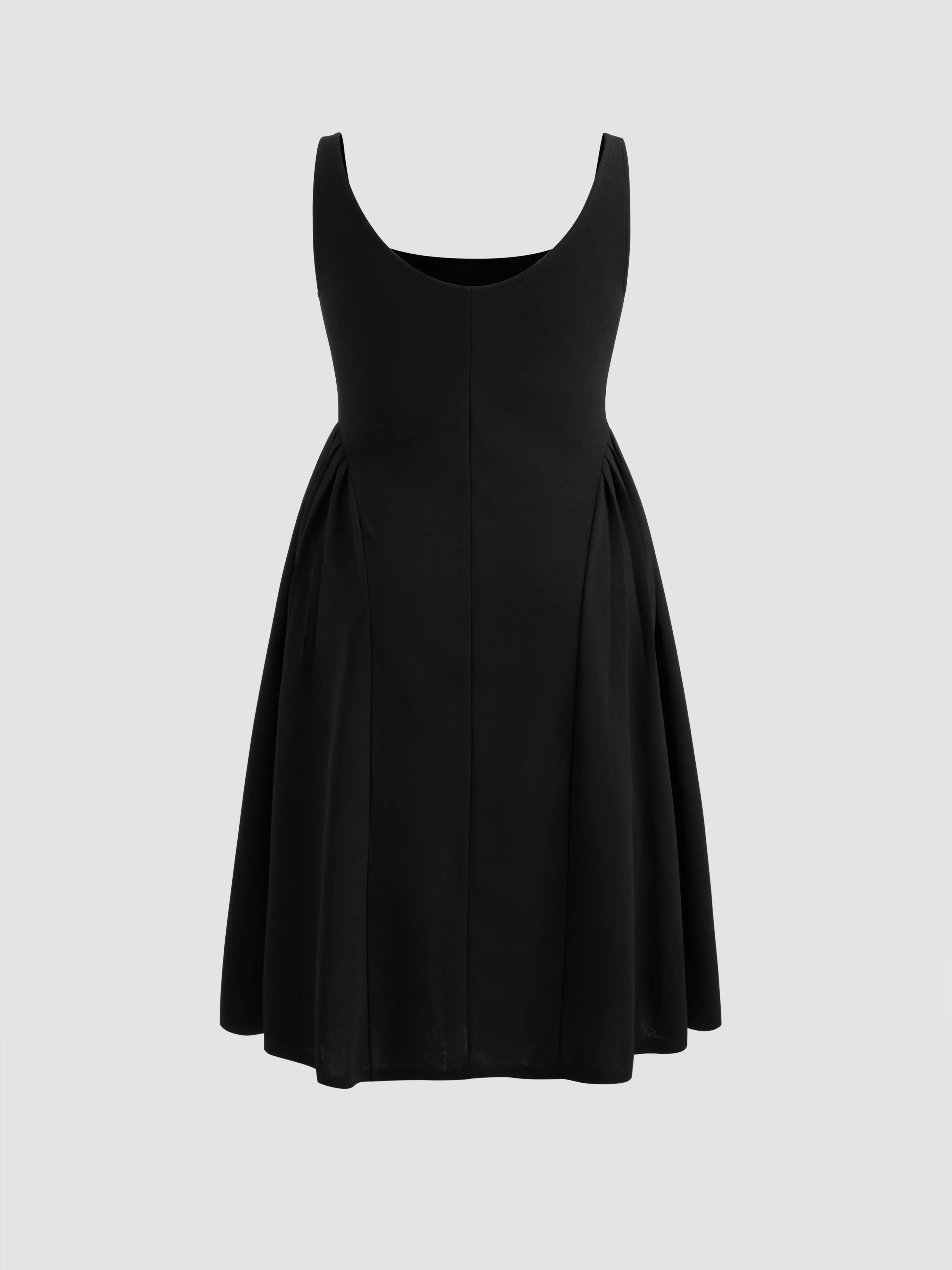 Vestido Midi Tejido de Cuello Cuadrado Unicolor con Volantes Curvy