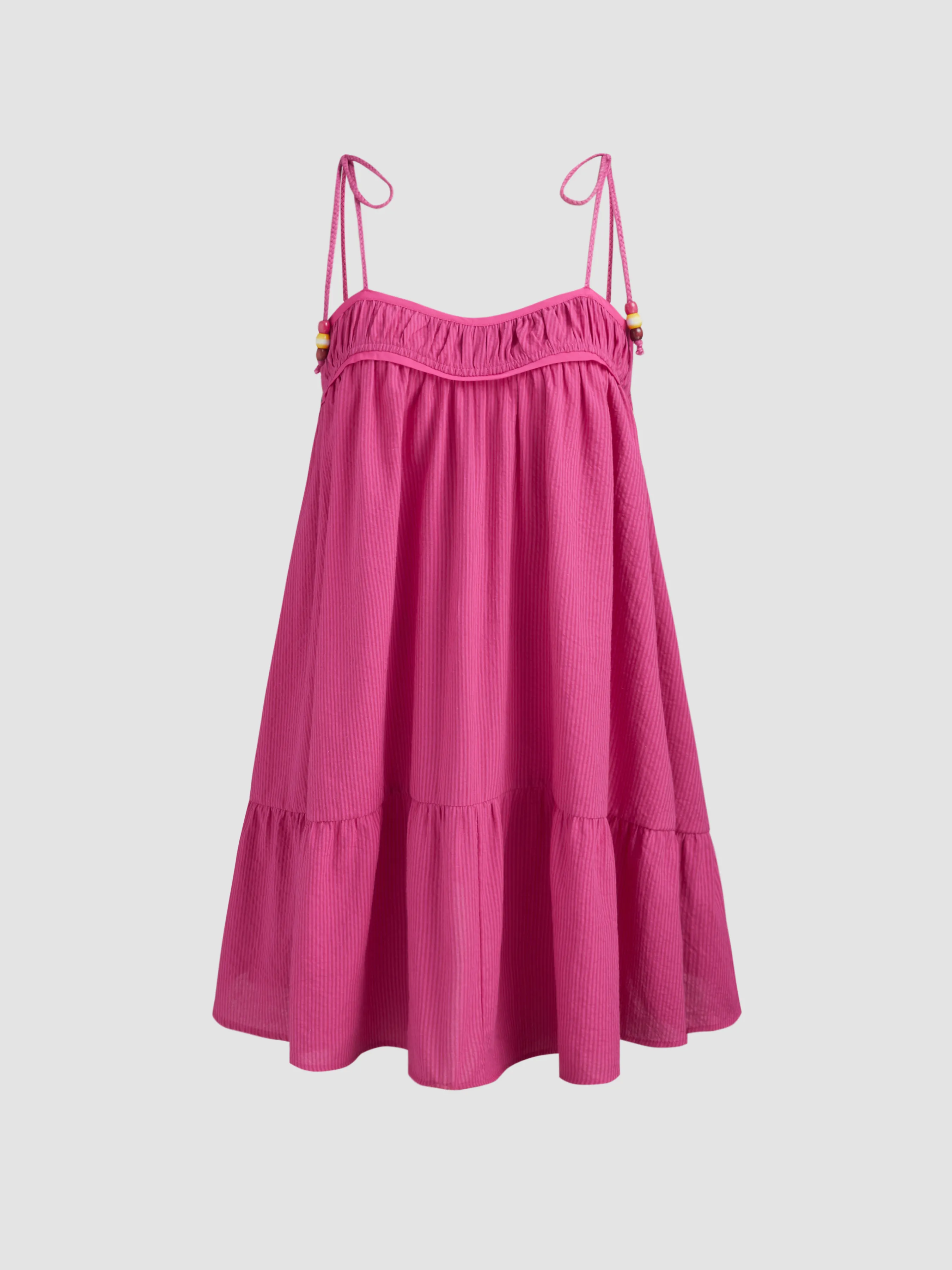 Vestido Mini Tejido con Cuentas y Fruncido Anudado
