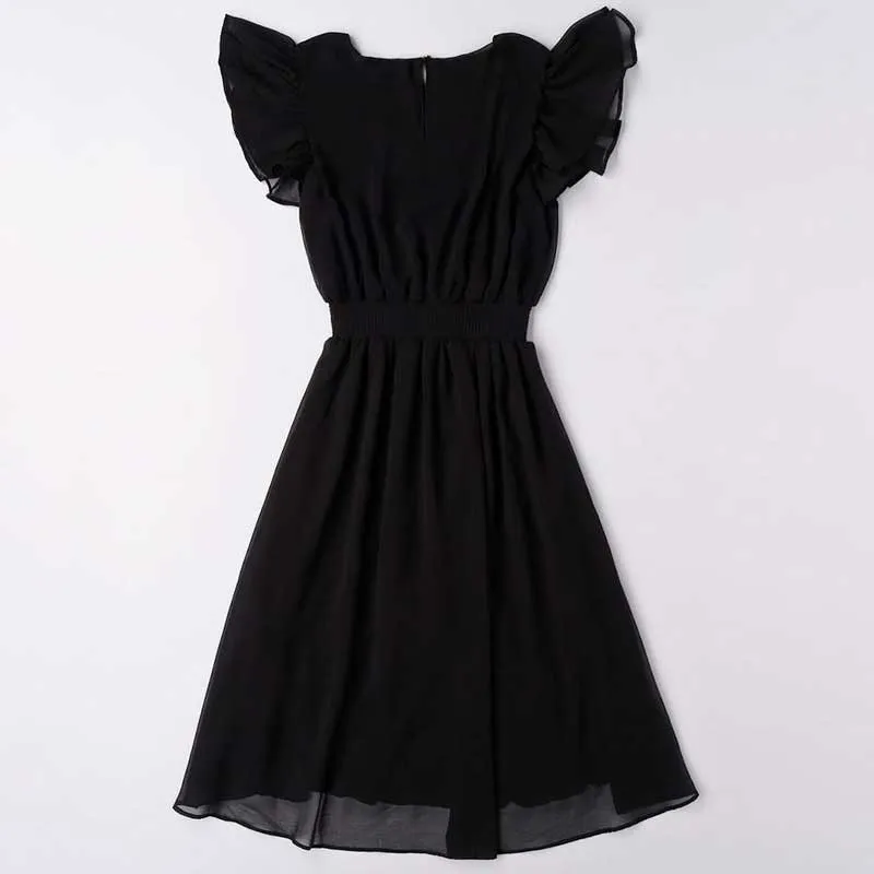 Vestido niña negro con elástico en la cintura de iDO