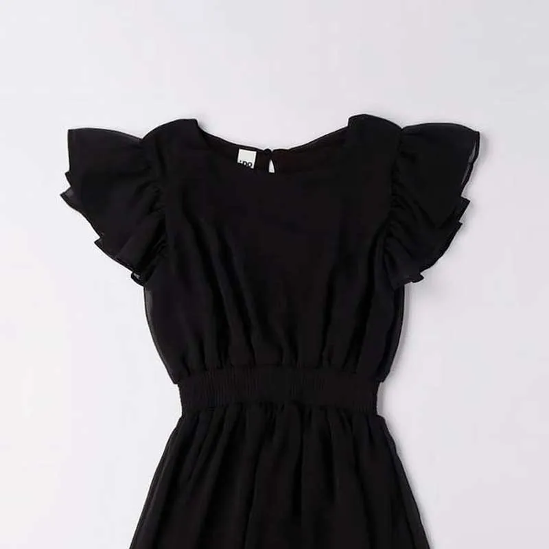 Vestido niña negro con elástico en la cintura de iDO