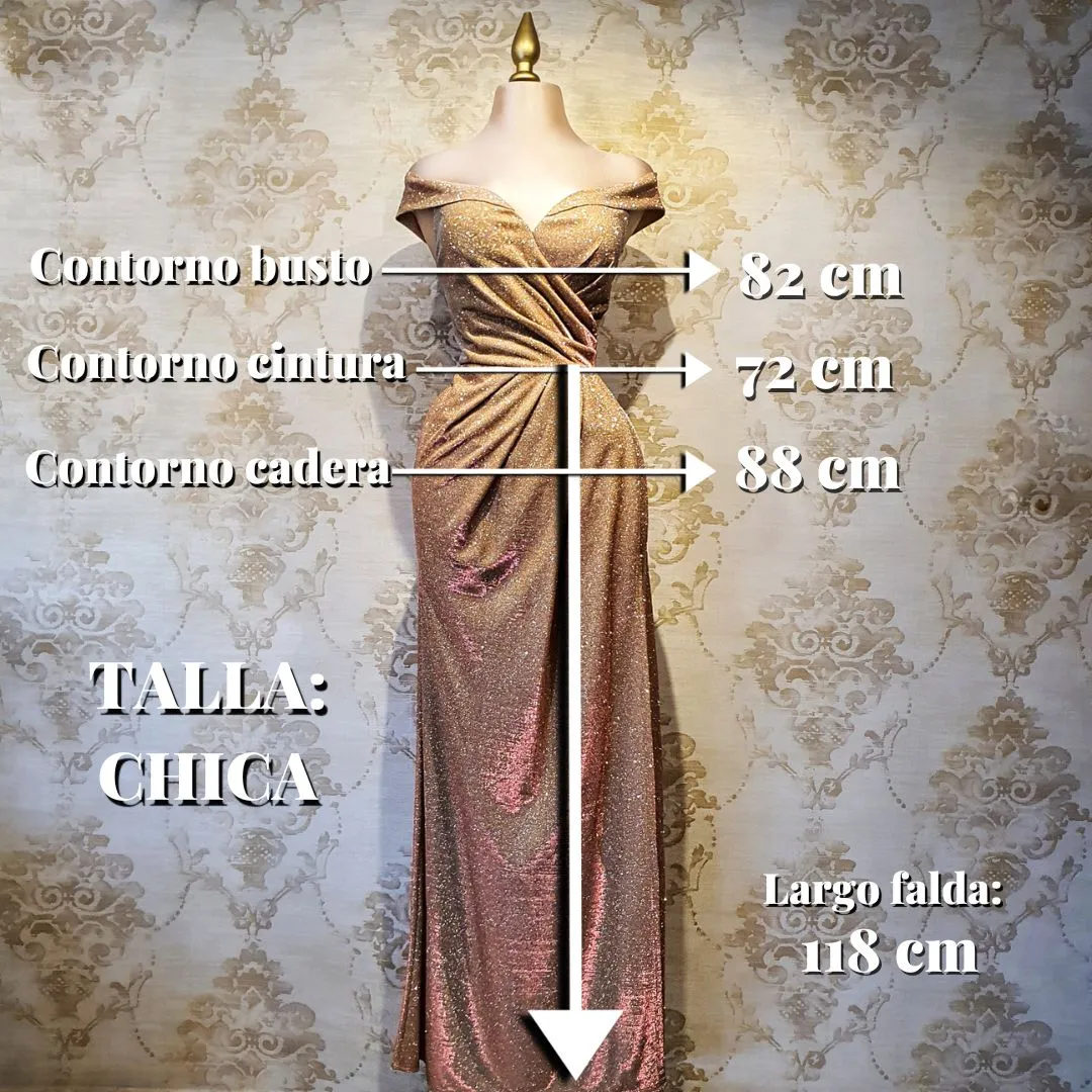 Vestido Oro Largo Sin Hombros Brillante De Noche