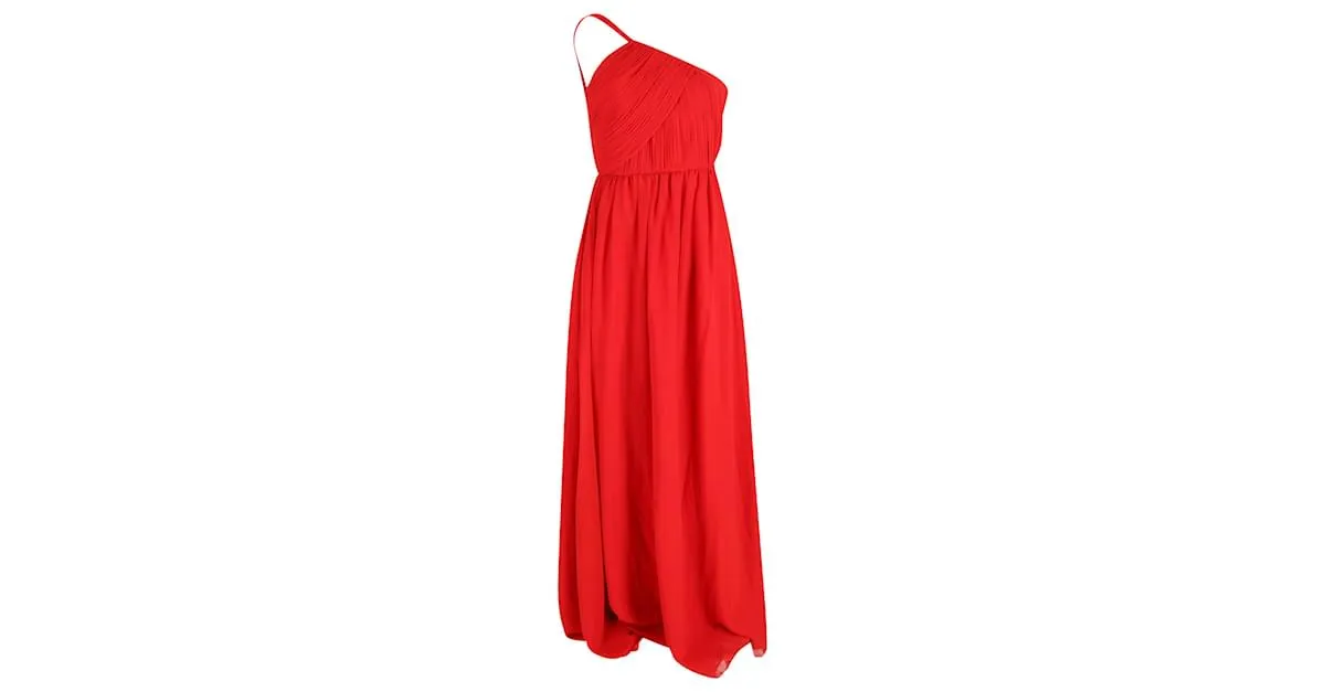 Vestido plisado de un solo hombro Lanvin en seda roja 