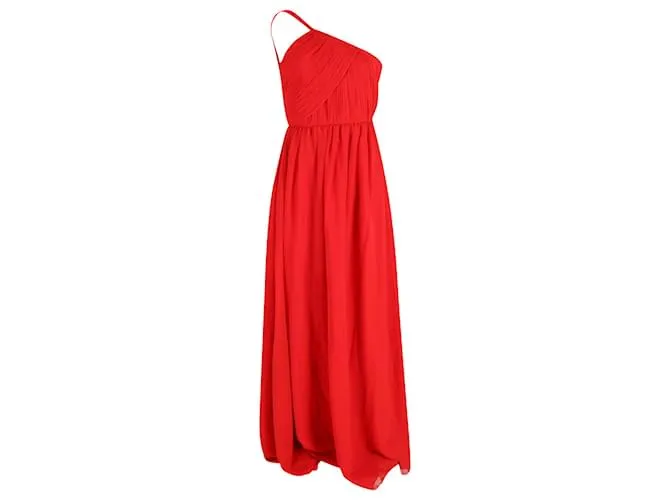 Vestido plisado de un solo hombro Lanvin en seda roja 