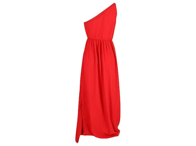 Vestido plisado de un solo hombro Lanvin en seda roja 
