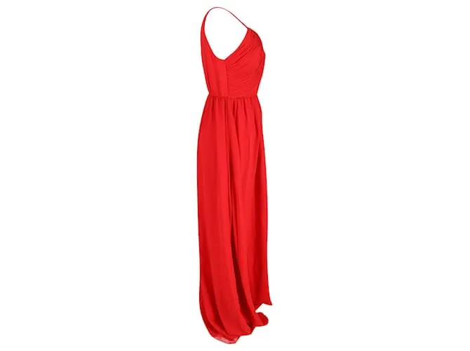 Vestido plisado de un solo hombro Lanvin en seda roja 