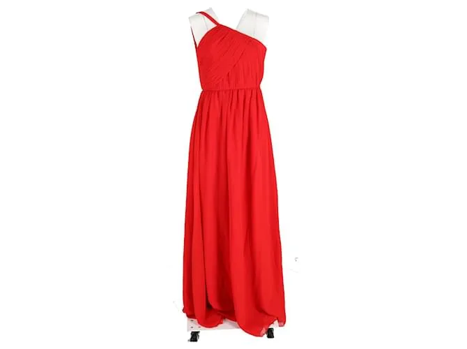 Vestido plisado de un solo hombro Lanvin en seda roja 