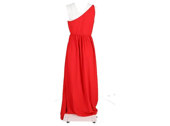 Vestido plisado de un solo hombro Lanvin en seda roja 