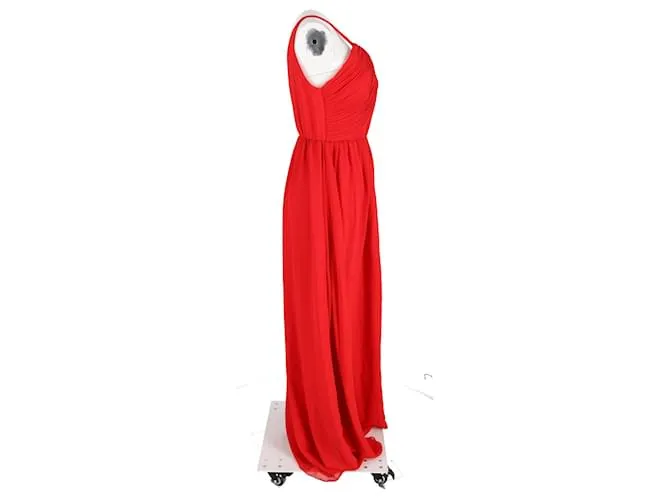 Vestido plisado de un solo hombro Lanvin en seda roja 