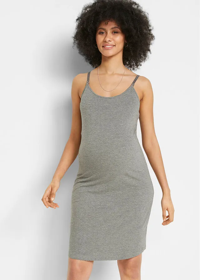 VESTIDO PREMAMá CON FUNCIóN PARA LACTANCIA NEGROGRIS JASPEADO