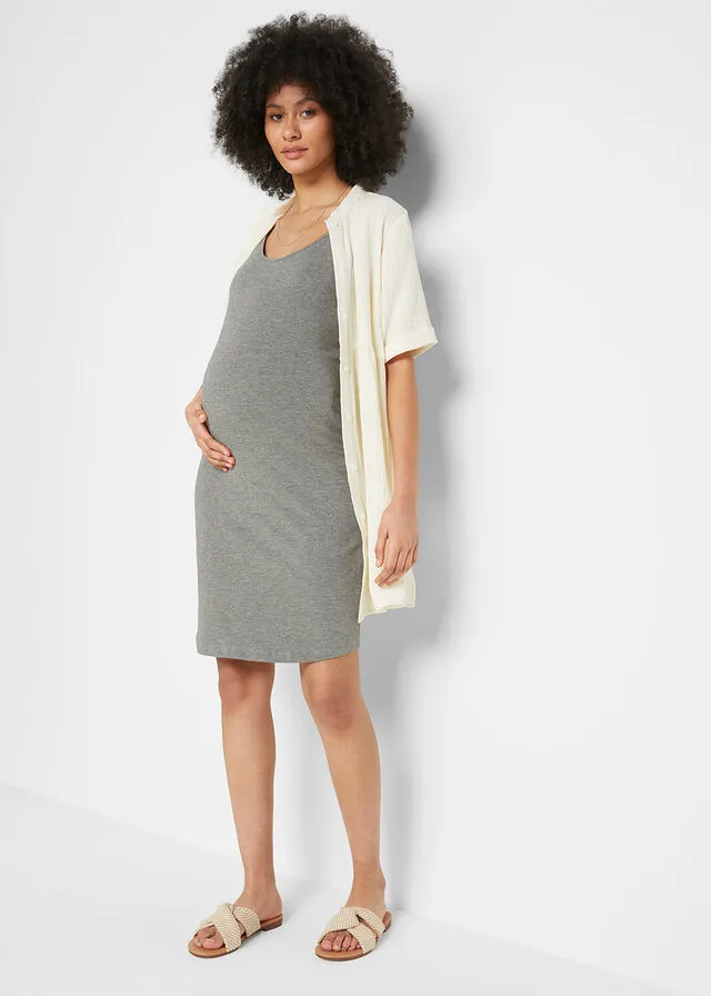 VESTIDO PREMAMá CON FUNCIóN PARA LACTANCIA NEGROGRIS JASPEADO