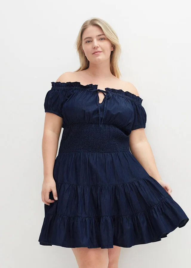 Vestido vaquero con escote bañera para verano Denim claro