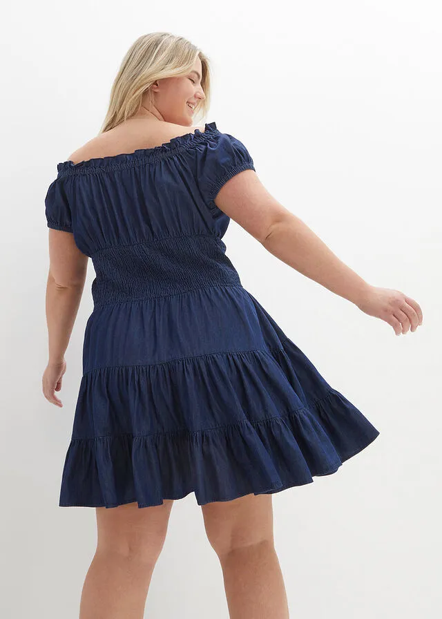 Vestido vaquero con escote bañera para verano Denim claro