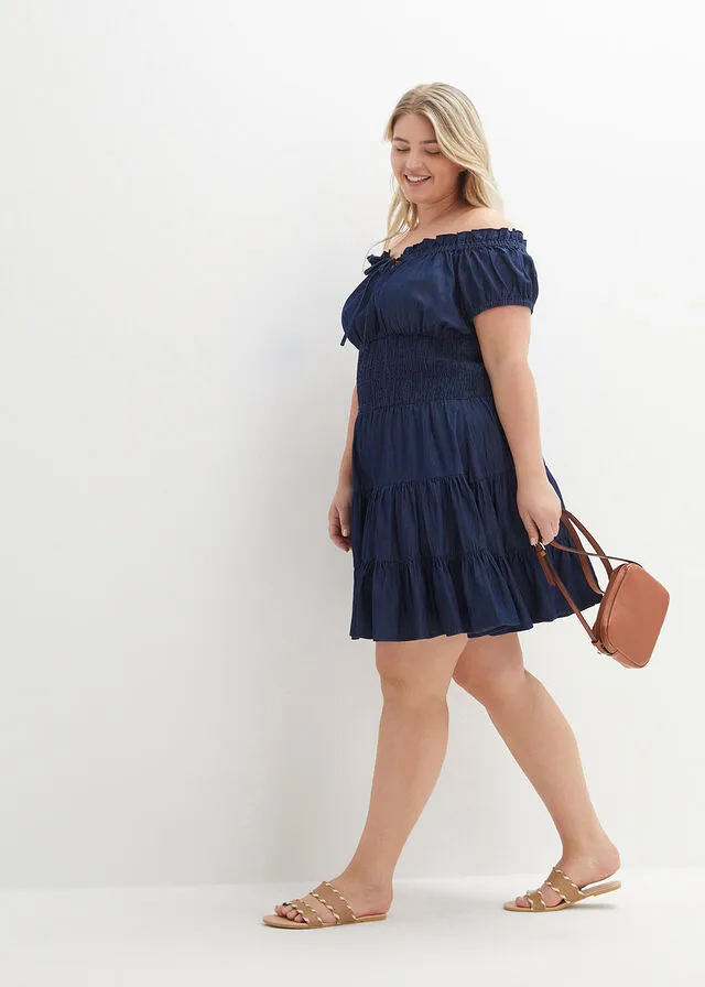 Vestido vaquero con escote bañera para verano Denim claro