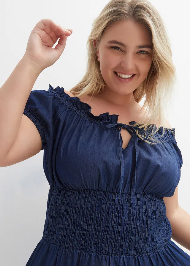Vestido vaquero con escote bañera para verano Denim claro