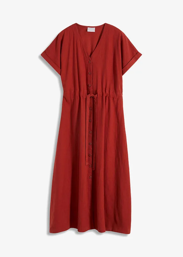 Vestido veraniego con cinturón en la cintura rojo carmín