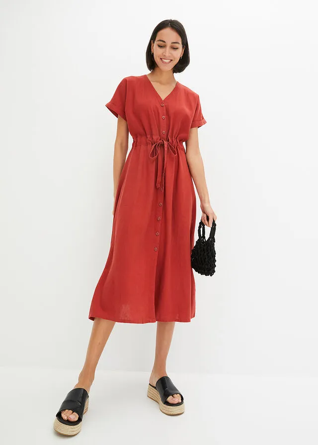 Vestido veraniego con cinturón en la cintura rojo carmín
