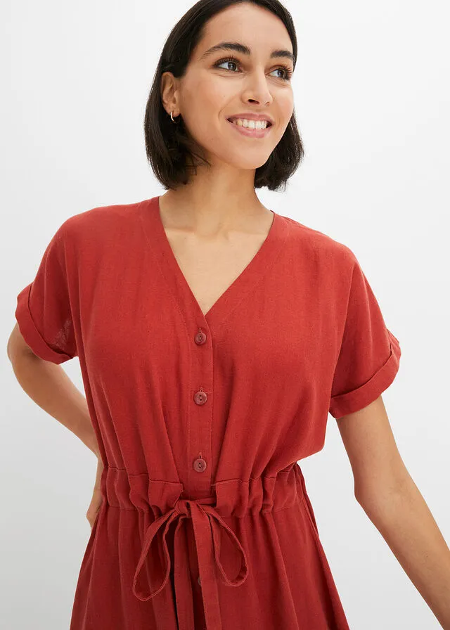 Vestido veraniego con cinturón en la cintura rojo carmín