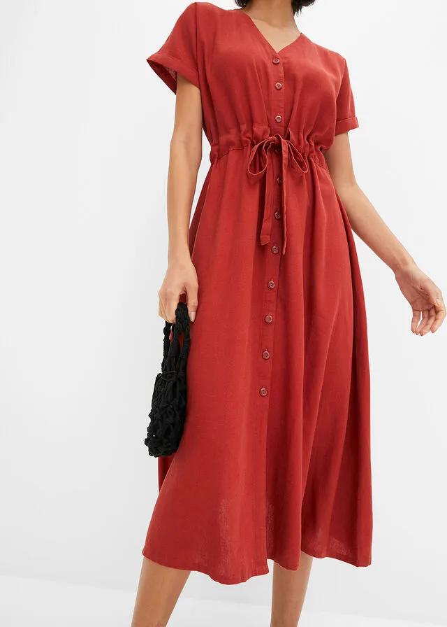 Vestido veraniego con cinturón en la cintura rojo carmín