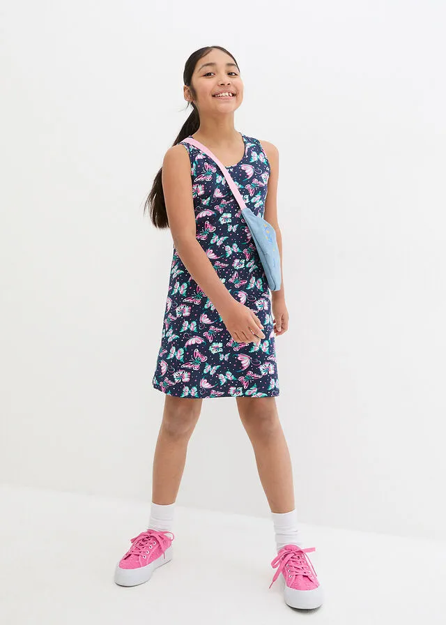 Vestido veraniego para niñas azul marino con flores