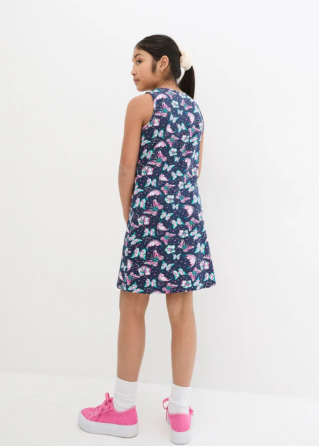 Vestido veraniego para niñas azul marino con flores