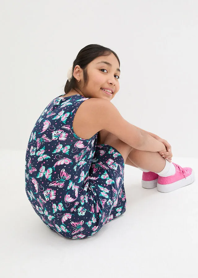 Vestido veraniego para niñas azul marino con flores